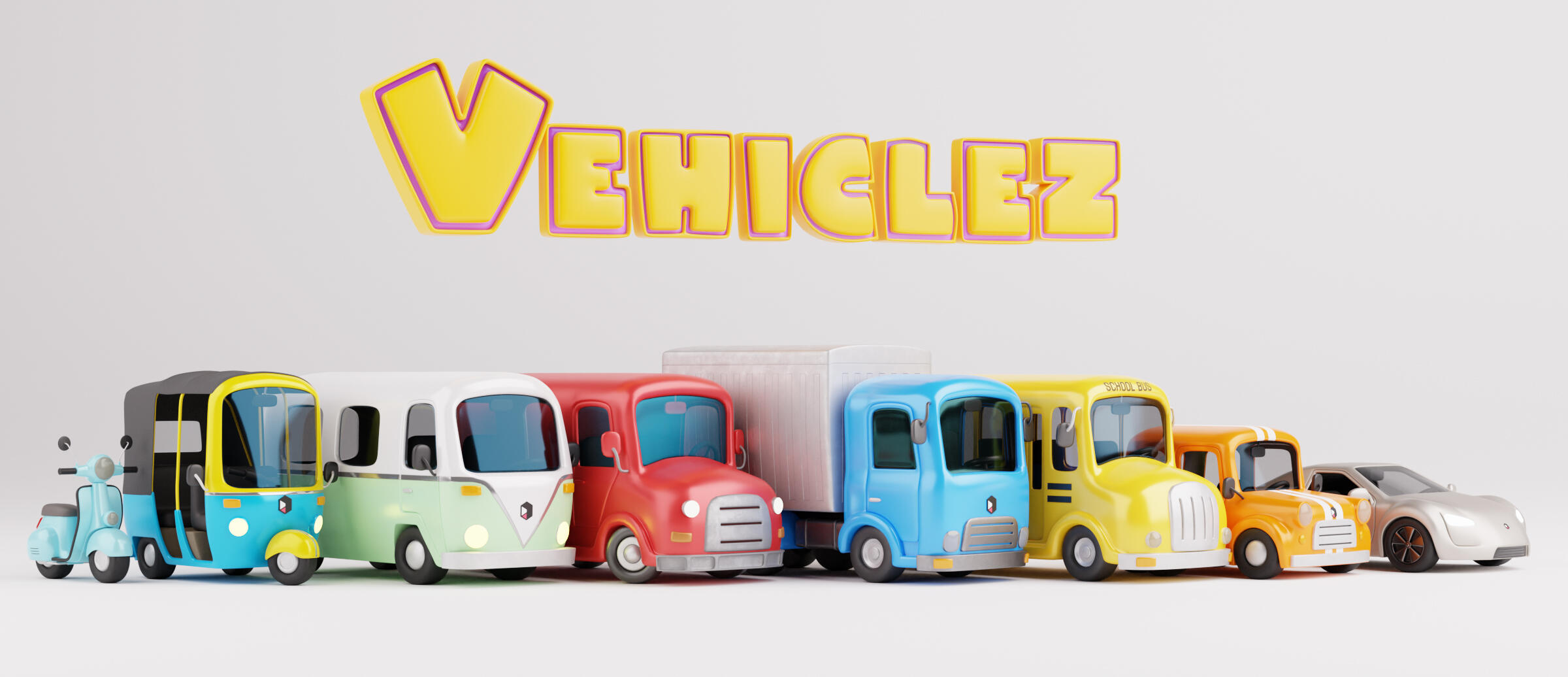 Cartoon 3D vehicles as a part of 3D illustraion library VEHICLEZ
