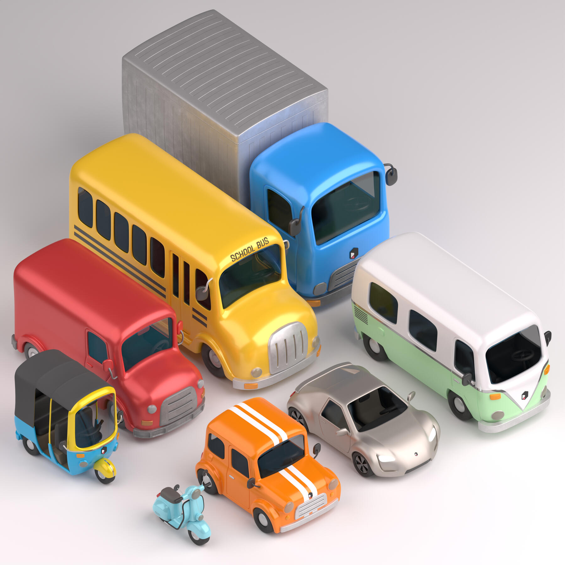Preview of stylized 3D vehicles from VEHICLEZ library